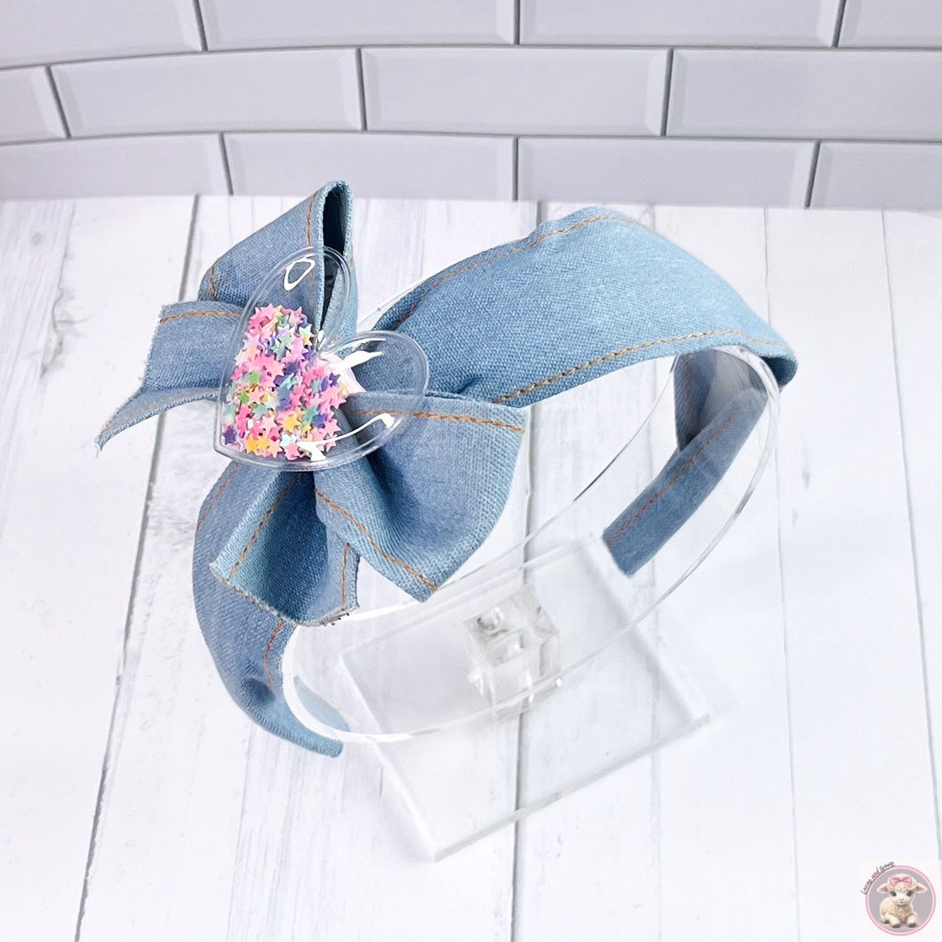 Heart Denim Headband kids Hair Accessories girls girl Children Bow gift Christmas Birthday handmade