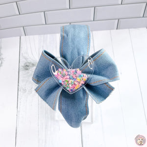 Heart Denim Headband kids Hair Accessories girls girl Children Bow gift Christmas Birthday handmade