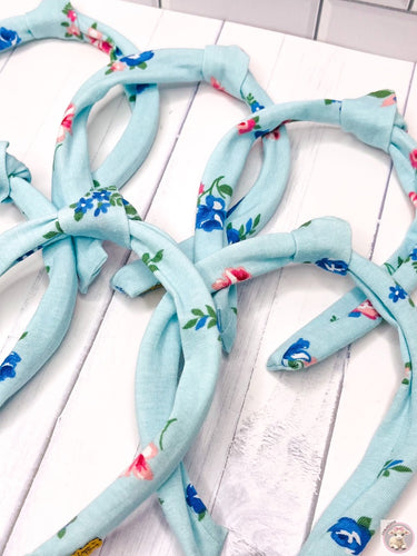 Flower Blue Fabric Knot Headband Collection Blue Flowers and Pink Flowers Kids Toddlers Gift Woman birthday school everyday Christmas
