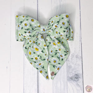 Hair Clip Parisian Kids Girls Green Fabric White Daisy gift Birthday 