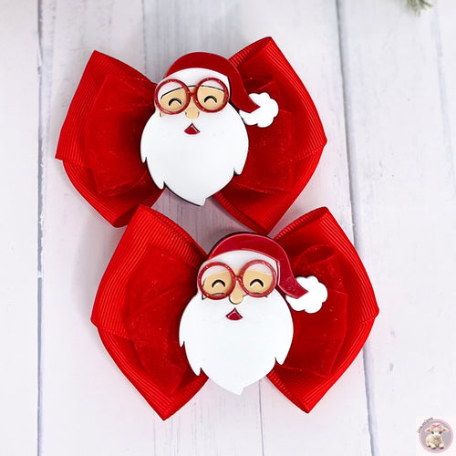 Single Santa Wearing Red Glasses Hair Clip Red Cute Bow