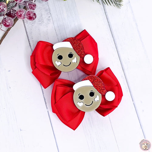 Red Bow Smile Gingerbread Christmas Hair Clip with Hearts