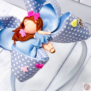 2 in 1 Headband and Hair Clip Dolly windy hair kissing a pink little butterfly Stars Ribbon Blue kids Girls Everyday Christmas Gift Birthday